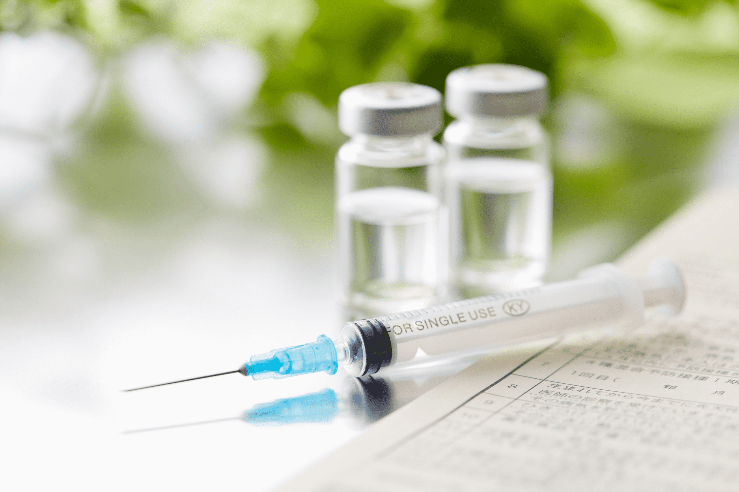 a syringe put on a table
