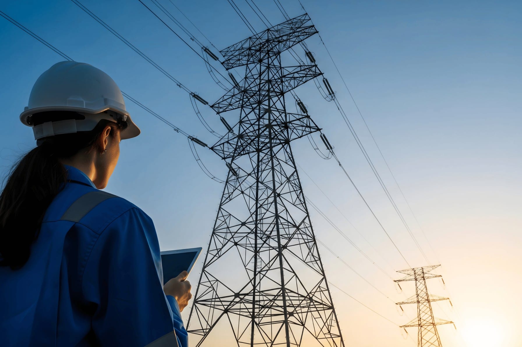 woman watching electric wires and tower