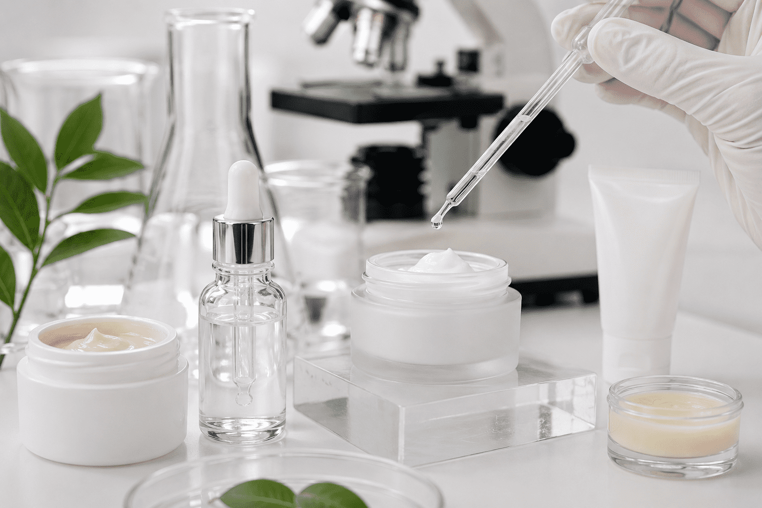 lab person dropping drops of preservatives